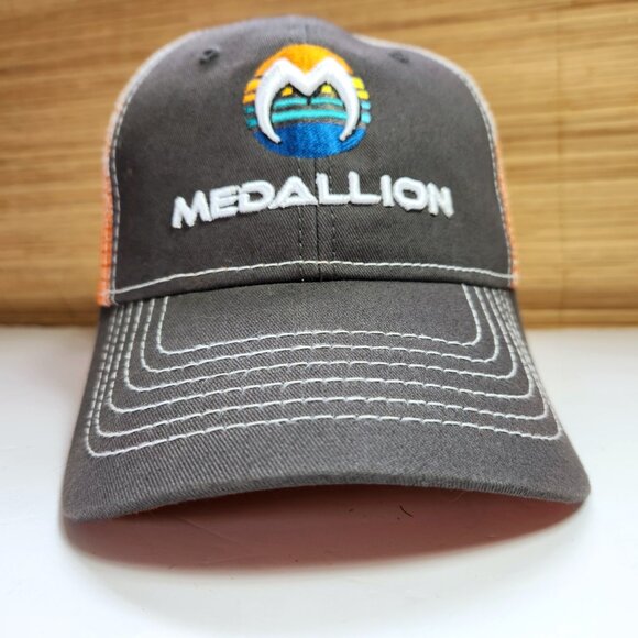 Medallion Truckers Hat Cap Snapback Cap America Brown Orange Mesh Back - Picture 4 of 9